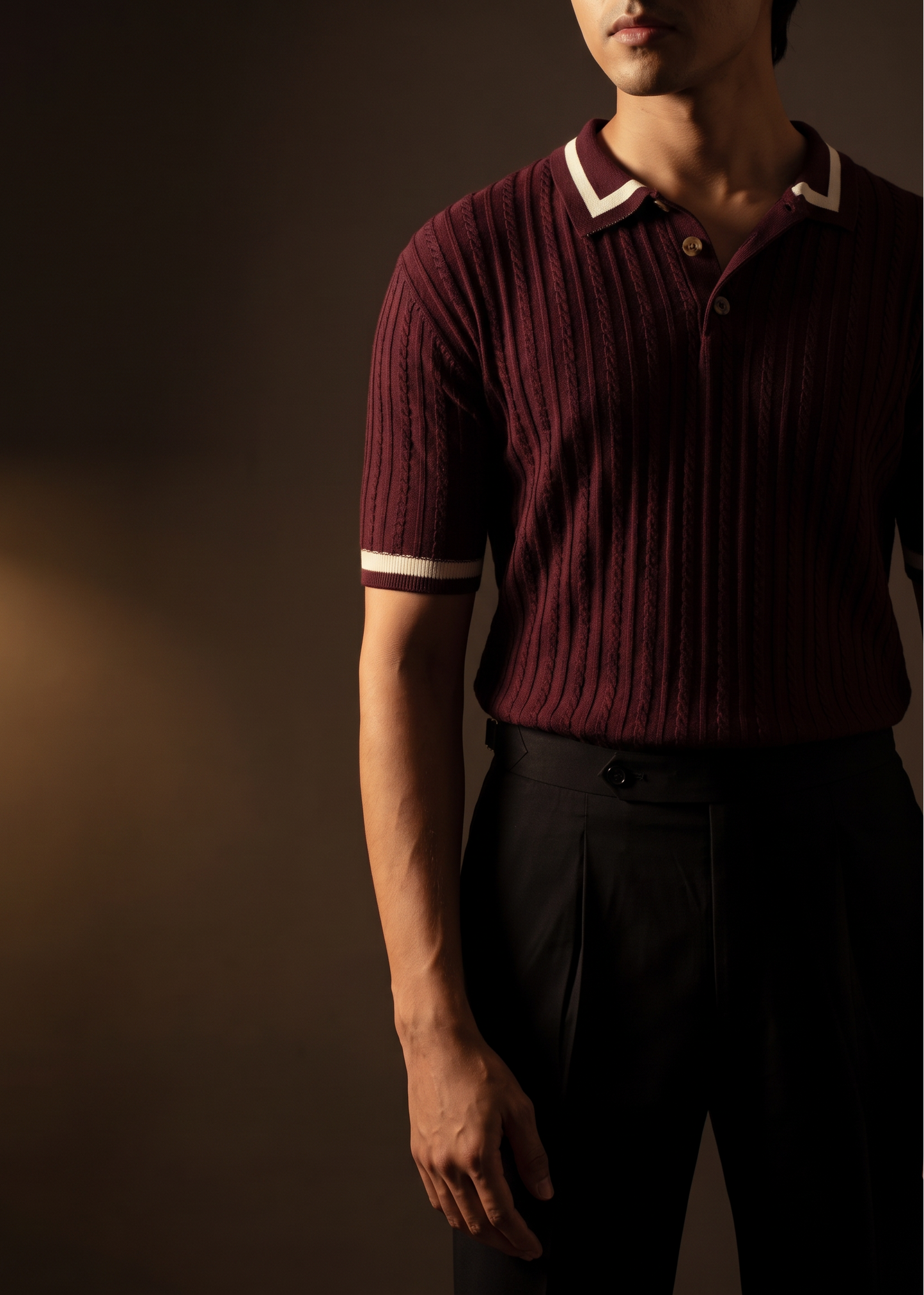 Unisex Premium Cable Knit Polo – Aveloir (Rich Burgundy)