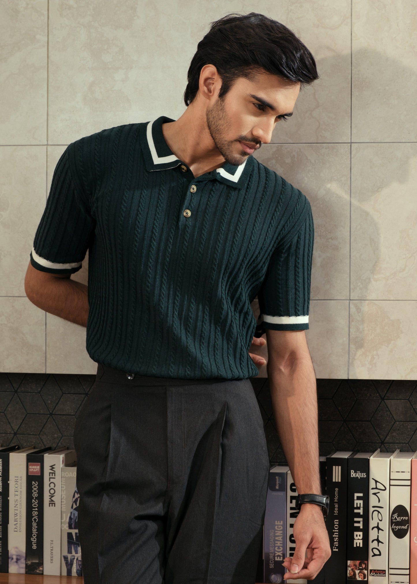 Unisex Premium Cable Knit Polo – Sylvan (Forest Green)