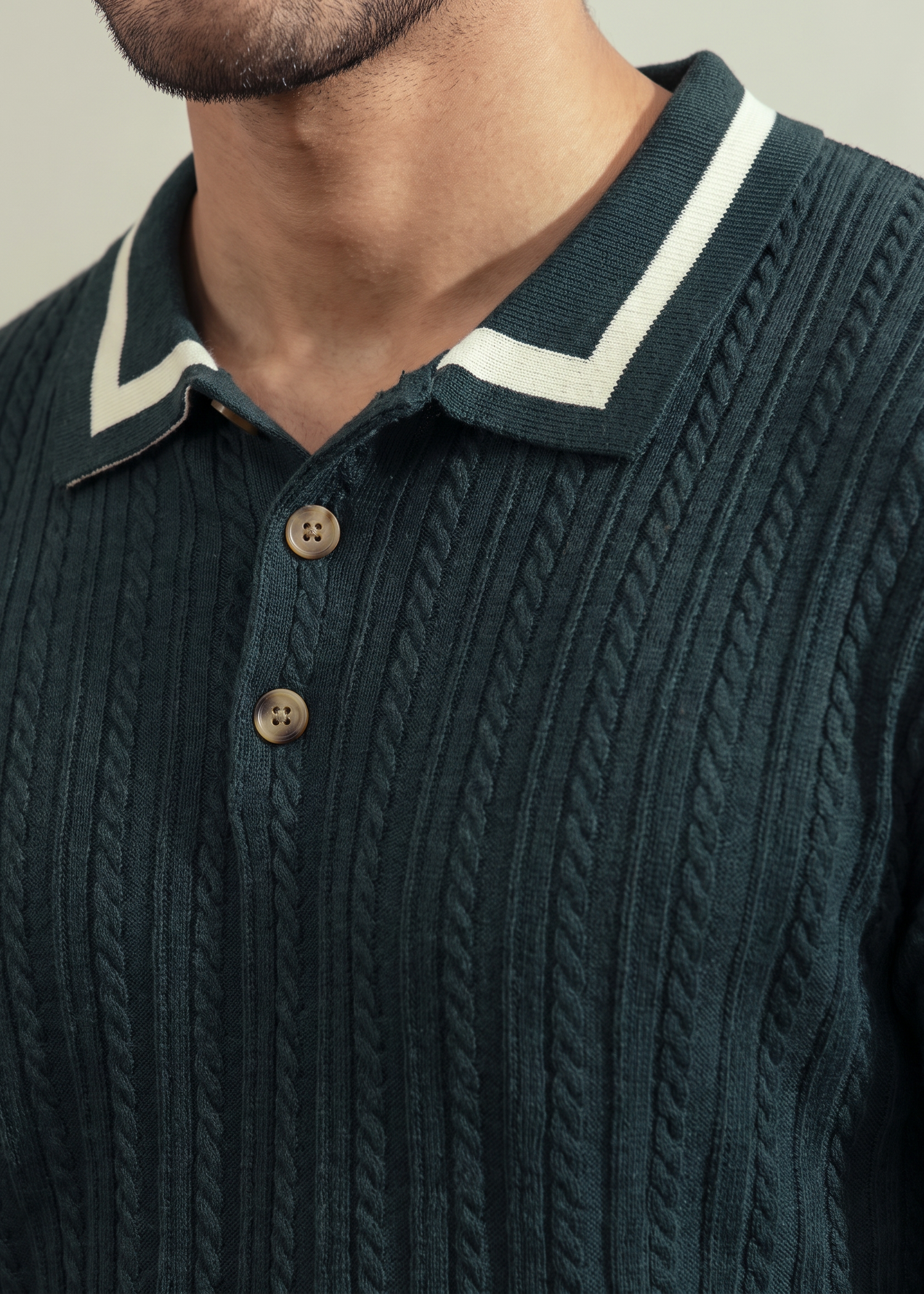 Drip Club premium cable knit polo in forest green