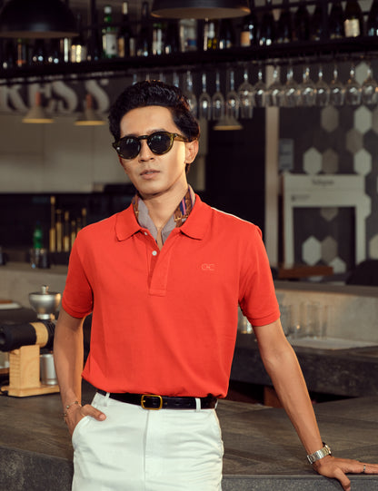 Vermilion unisex coral red minimalist polo shirt by Drip Club Syd