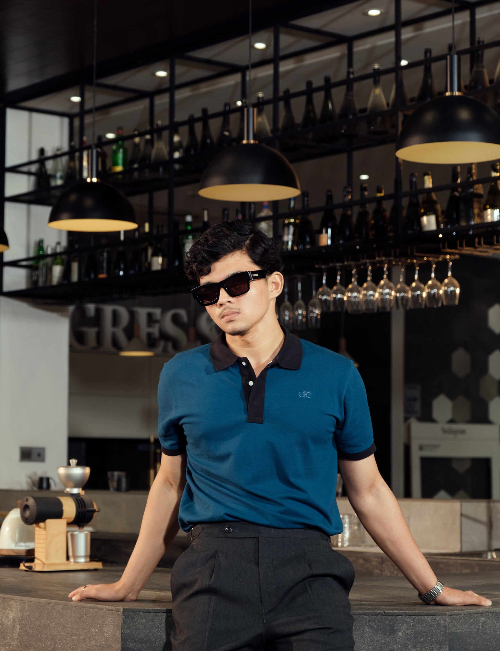 Drip Club Apatite unisex teal minimalist polo shirt, standard unisex sizing