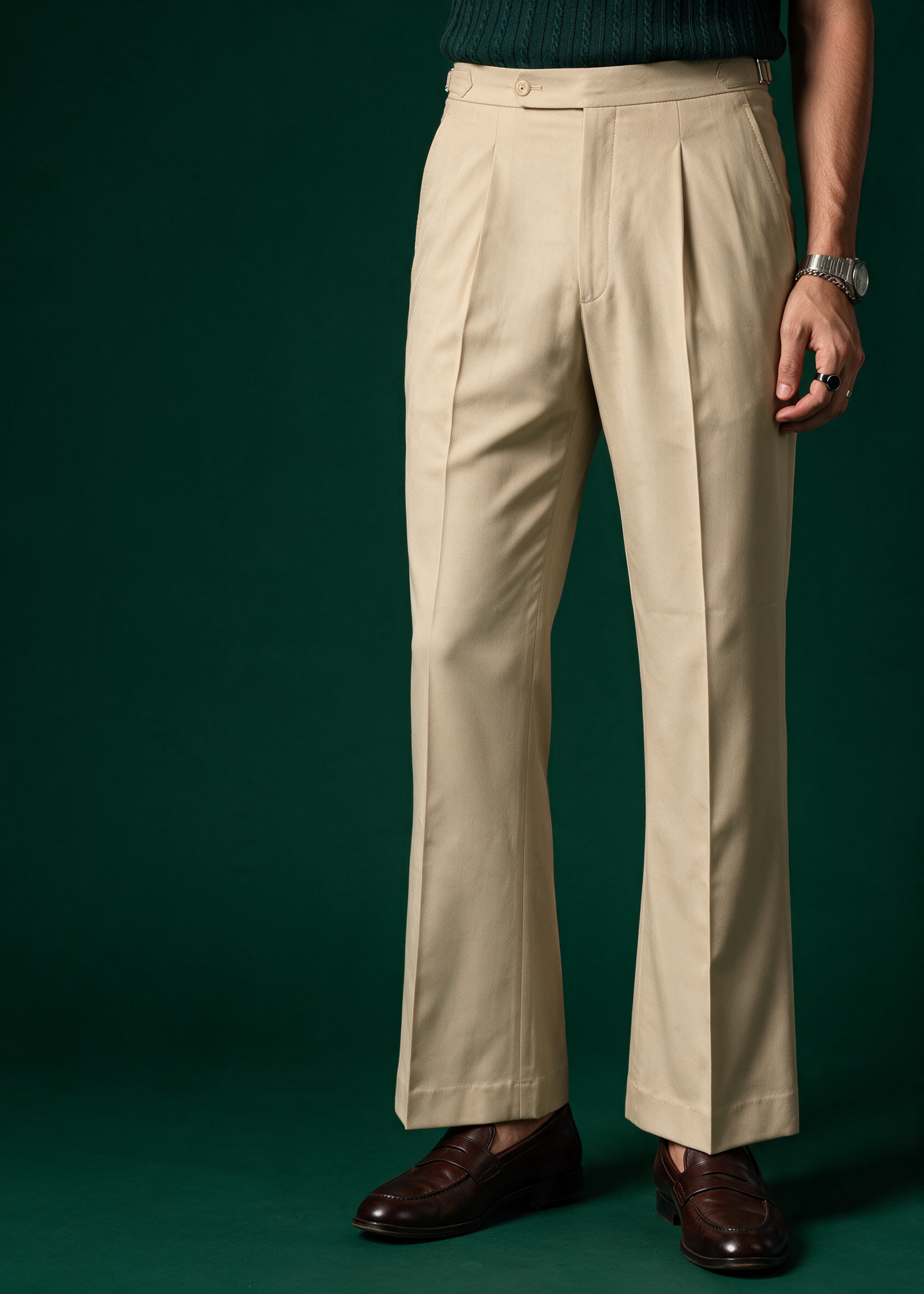 Unisex Tailored Flared Trousers – Sandro (Light Beige)