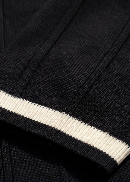 Unisex Premium Cable Knit Polo – Onyx (Deep Black)