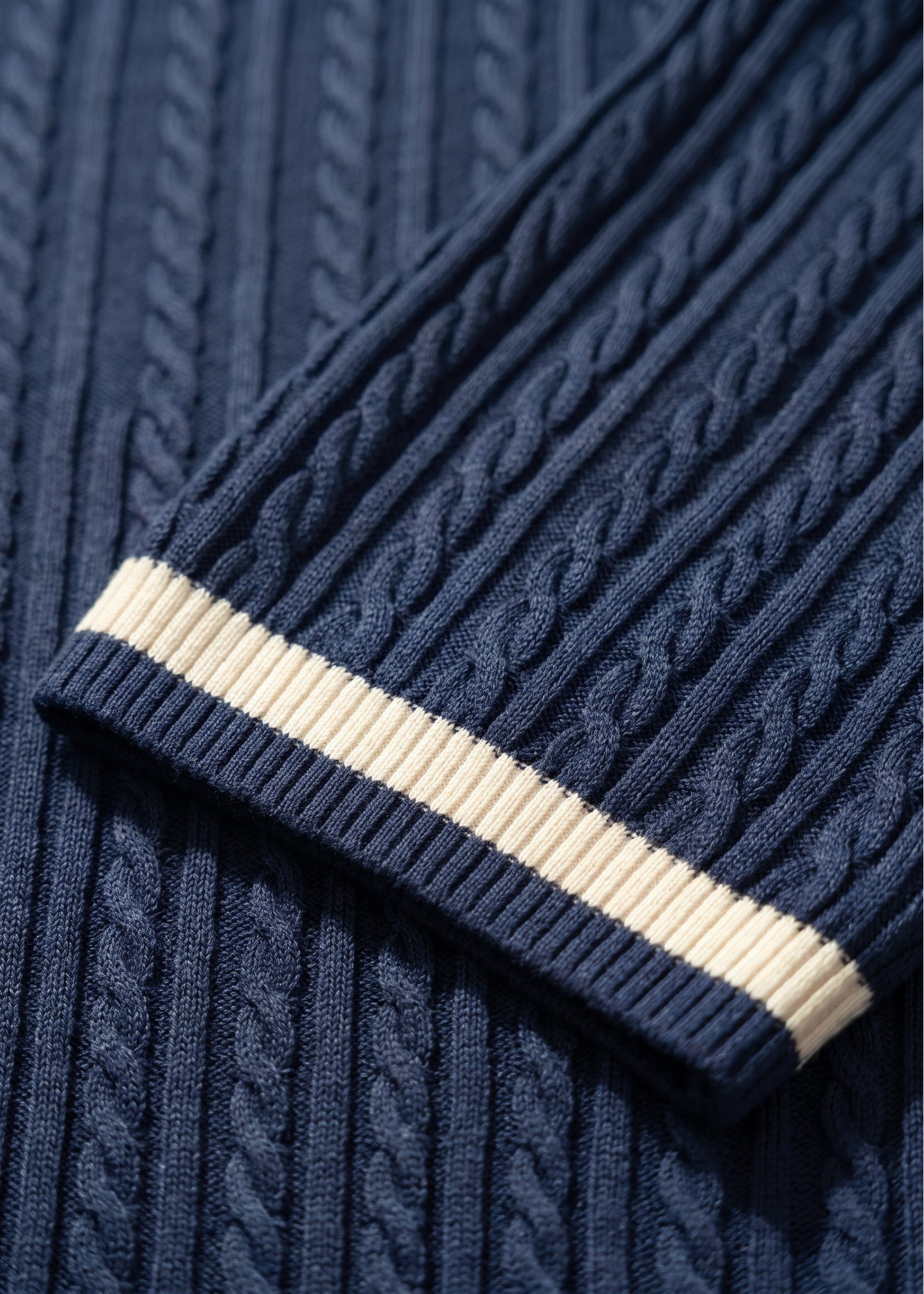 Unisex Premium Cable Knit Polo – Naverio (Navy Blue)
