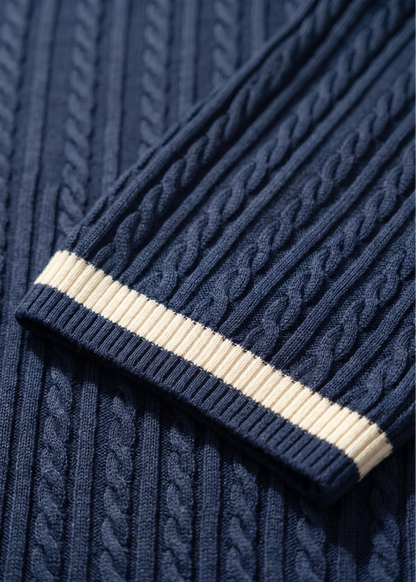 Unisex Premium Cable Knit Polo – Naverio (Navy Blue)