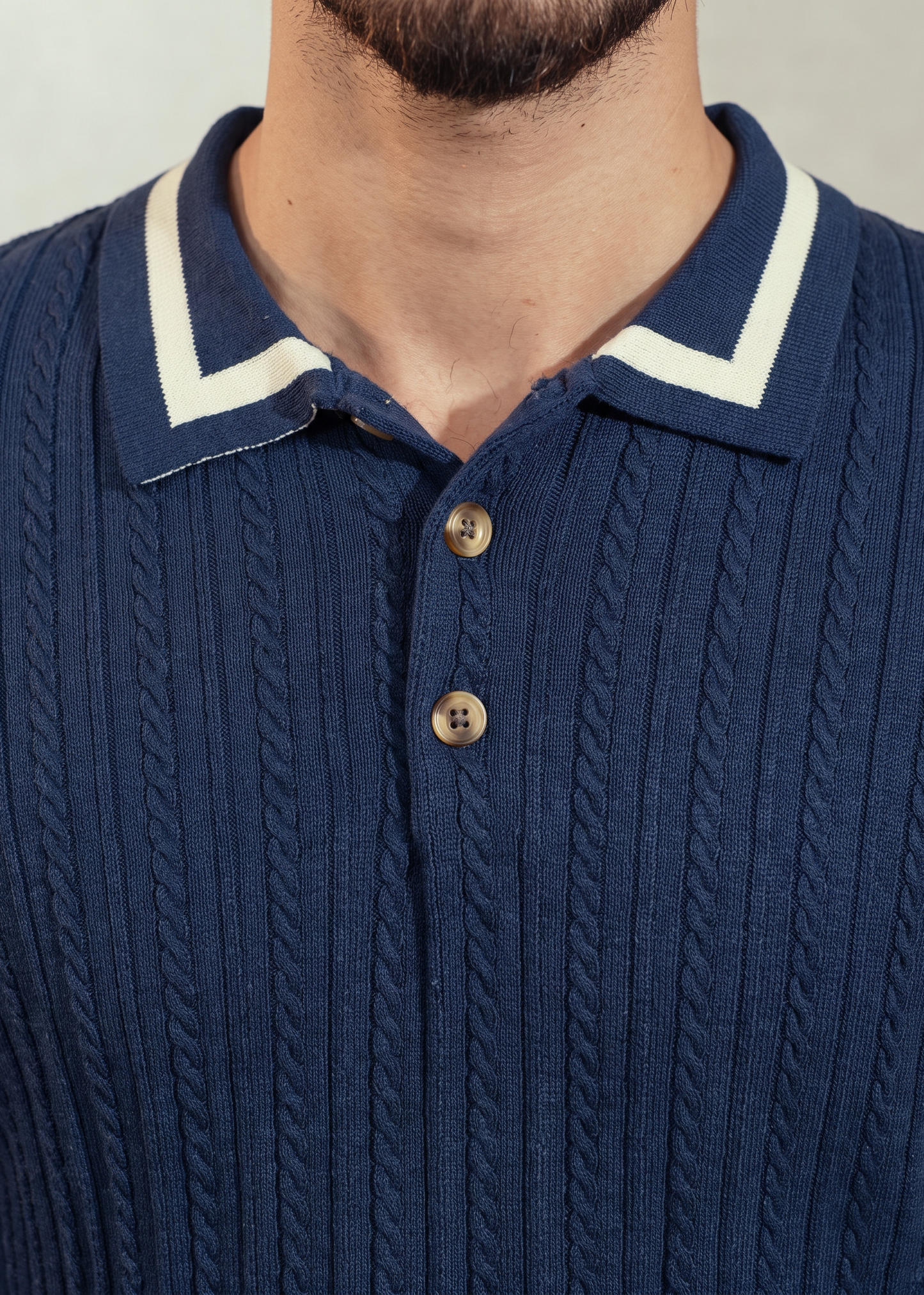 Unisex Premium Cable Knit Polo – Naverio (Navy Blue)