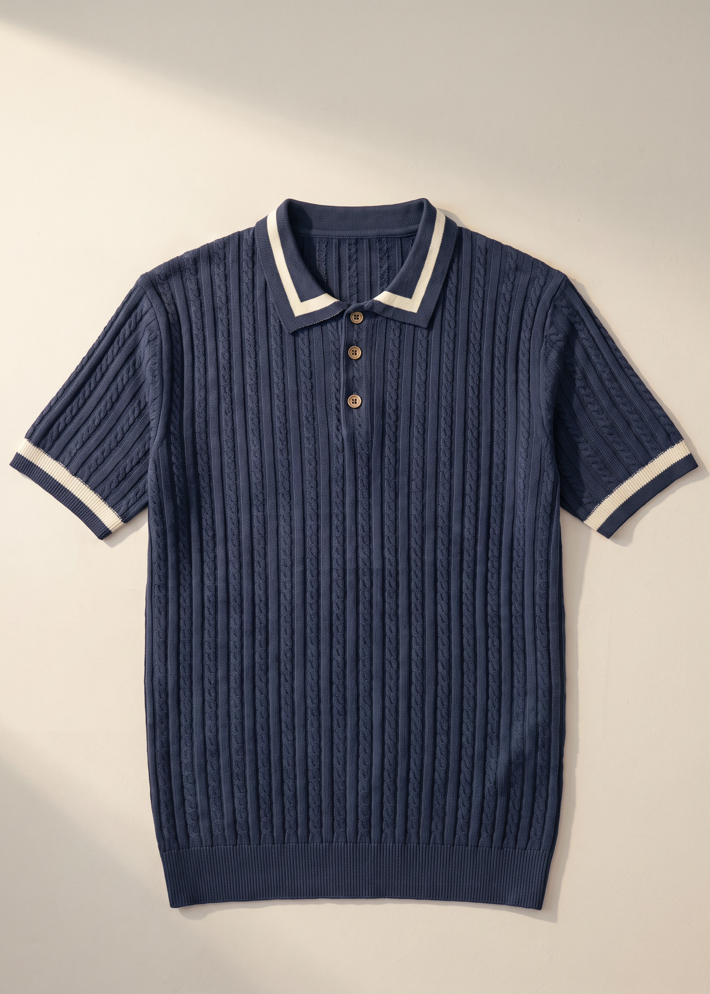 Unisex Premium Cable Knit Polo – Naverio (Navy Blue)