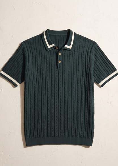 Unisex Premium Cable Knit Polo – Sylvan (Forest Green)