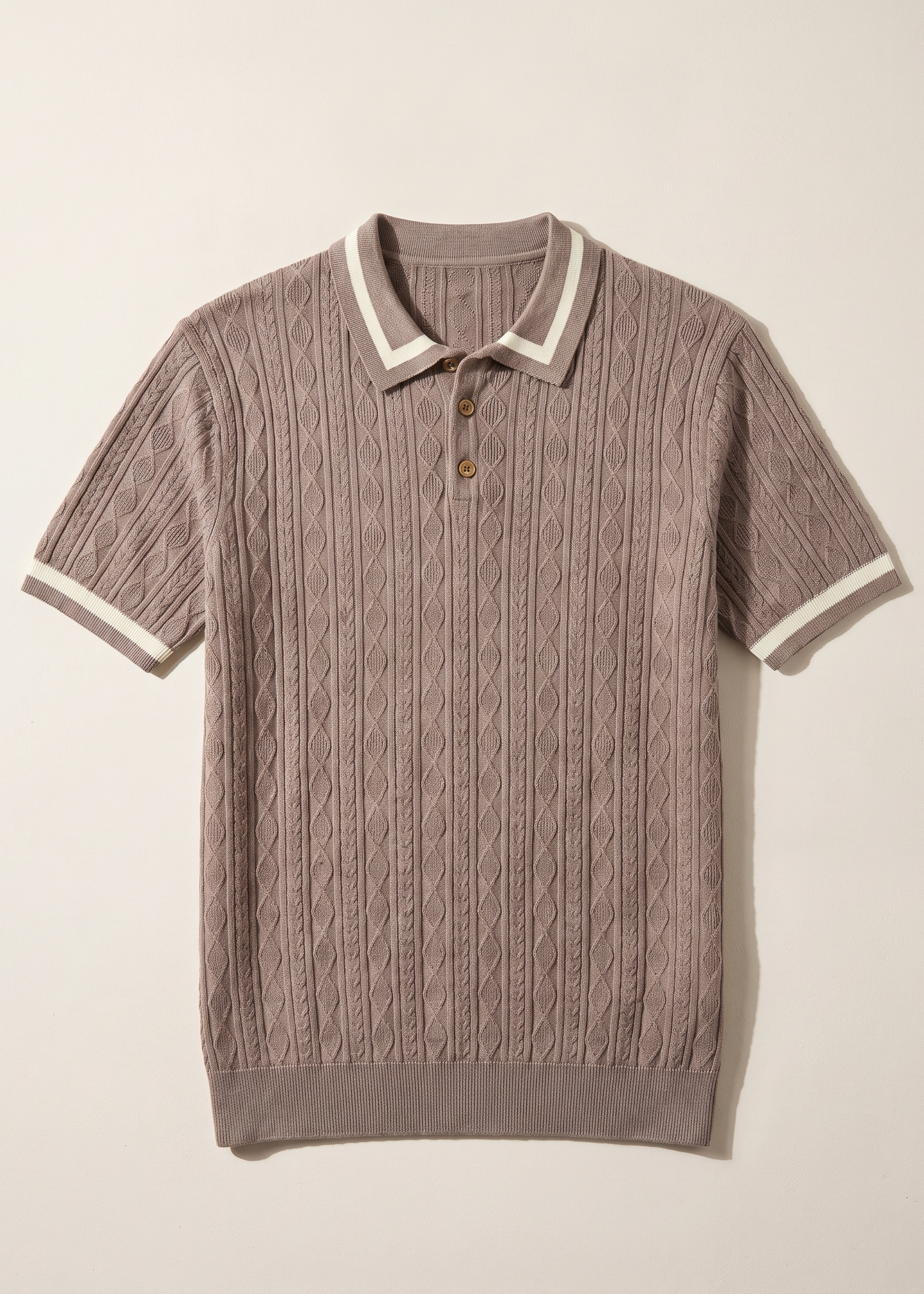 Unisex Premium Cable Knit Polo – Earl (Caramel Brown)