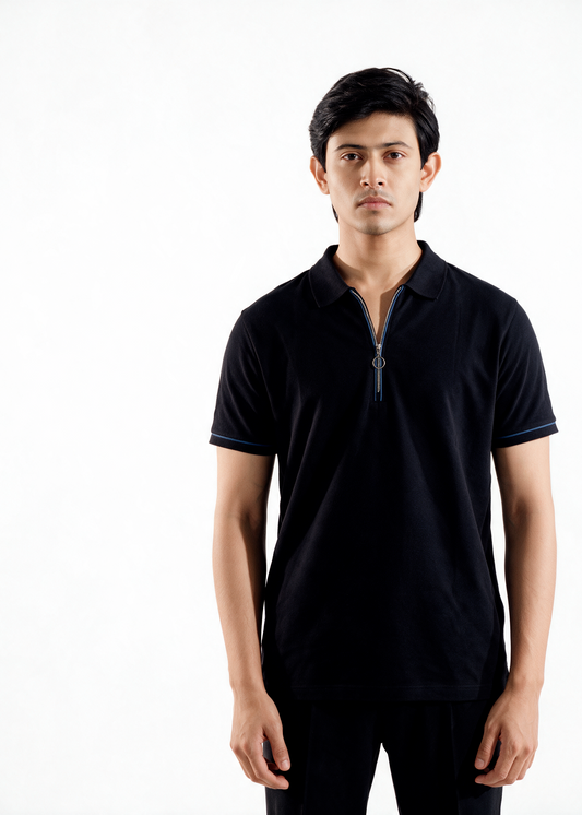 Unisex Minimalist Black Polo - Eclipse (Deep Rich Cotton)