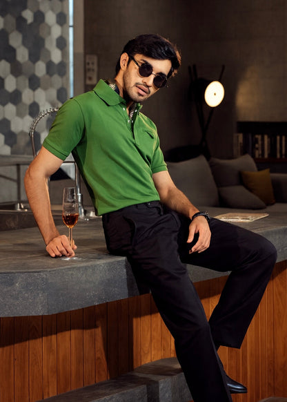 Unisex Minimalist Green Polo – Luxe Moss (Fresh Premium Cotton)