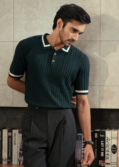 Unisex Premium Cable Knit Polo – Sylvan (Forest Green)