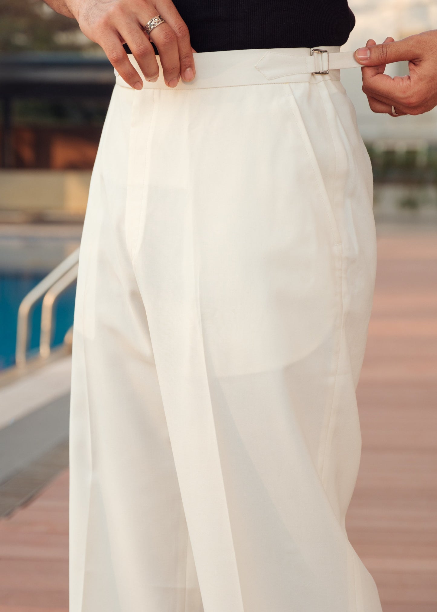Unisex Tailored Straight Cut Trousers – Linear (Light Cream)