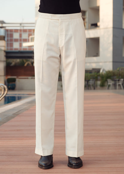 Unisex Tailored Straight Cut Trousers – Linear (Light Cream)